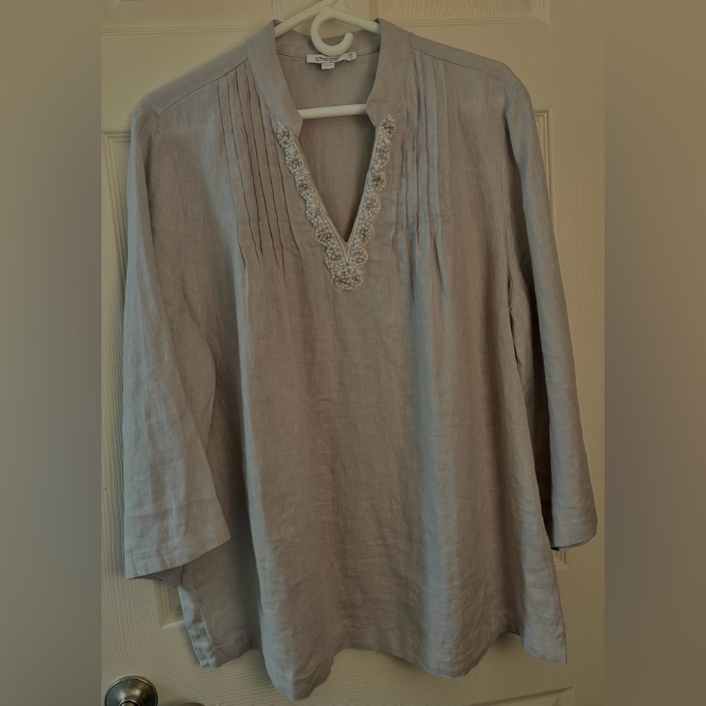 Chico’s Linen pearl beaded size 2.5 3/4 sleeve top